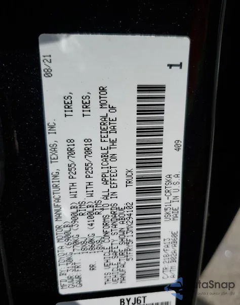 2021 Toyota Tundra Double Cab Sr z USA, uszkodzony, nr VIN 5TFRY5F13MX294102